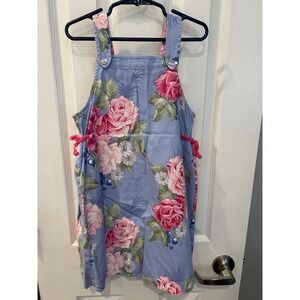 Baby Lulu Girls Blue Pink Rose Floral Pinafore Dress Velvet Bows k7023